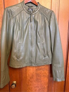 LaLigne Olive Green Genuine Leather Moto Jacket Size 40 (US Size 8)